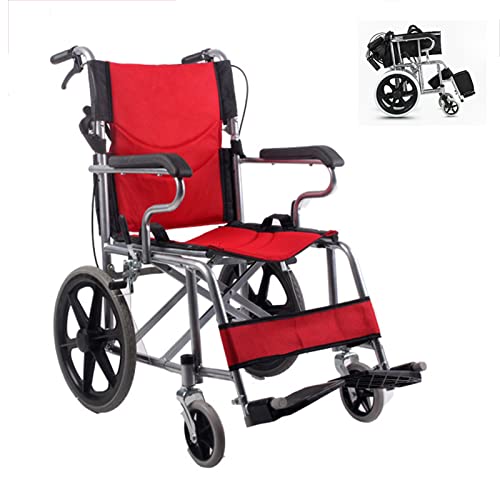 GASLIKE Ultraleicht Rollstuhl Faltbar Leicht Reiserollstuhl, Transportrollstühle mit Steckachsensystem, Faltbarer Rollstuhl für die Wohnung, Sitzbreite 44 cm,Rot von GASLIKE