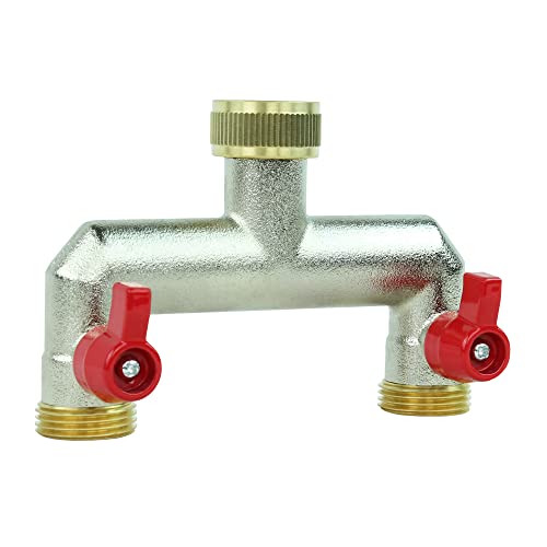 GASMIS 2-Wege-Verteiler G 3/4" aus Messing, 2-Wege Wasserverteiler für gleichzeitigen Anschluss von zwei Geräten, Wasserdurchfluss Regulier und Absperrbar, 2 Stück von GASMIS