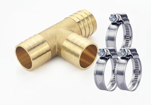 GASMIS 3/4"-19mm T-Stück Schlauchverbinder aus Messing inkl. Schlauchschellen von GASMIS