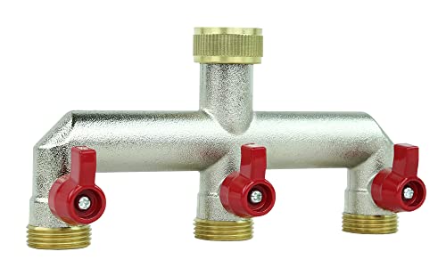 GASMIS 3-Wege Wasserverteiler G 3/4", 3-Fach Verteiler aus Messing mit Absperrhähnen, Wasserdurchfluss Regulier und Absperrbar, 2 Stück von GASMIS