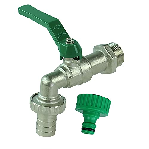 GASMIS Auslaufhahn 3/4 Zoll AG - Made in Italy - Wasserhahn aus Messing vernickelt für Innen und Außen, Inkl Schlauchanschluss und Hahnanschlussstück, Kugelauslaufhahn 1" Abgang, Grün, 1 Stück von GASMIS