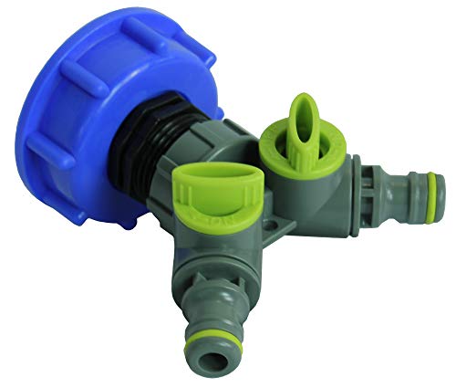 GASMIS IBC Adapter S60x6 Grobgewinde 1 Zoll Innengewinde mit 2-Wege-Ventil 1" x Kupplung (Hahnanschlussstück), Regulier - Absperrbar, für IBC Regentonne, Blau, 1 Stück von GASMIS