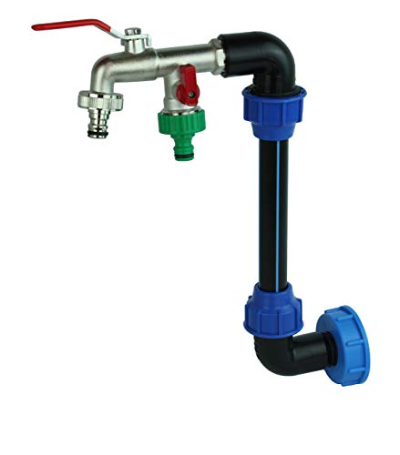 GASMIS IBC Schwanenhals Messing Doppel Wasserhahn 3/4" IBC Adapter S60x6 - Auslaufhahn 3/4" Abgang 1 Zoll - mit 2X Hahnanschlussstück - für Regenwassertank IBC-Container Regentonne von GASMIS