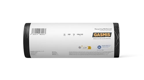 GASMIS Müllbeutel 240L – 10 Stück | Extra große Recycling Abfallsäcke 70 µm, reißfest & dicht | Müllsäcke für Tonnen, Garten & Entrümpelung | Blauer Engel zertifiziert von GASMIS