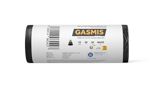 GASMIS Müllbeutel mit Zugband 20L – 15 Stück | Recycling Abfallsäcke 20 µm, reißfest & hygienisch | Mülltüten für Bad, Büro & Küche | Blauer Engel zertifiziert GASMIS Müllbeutel mit Zugband 20L – 15 Stück | Recycling Abfallsäcke 20 µm, reißfest & hygienisch | Mülltüten für Bad, Büro & Küche | Blauer Engel zertifiziert von GASMIS