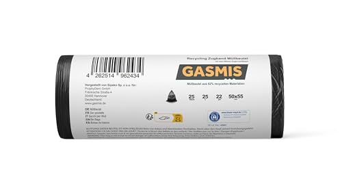 GASMIS Müllbeutel mit Zugband 25L – 25 Stück | Recycling Abfallsäcke 20 µm, reißfest & kompakt | Mülltüten für Haushalt, Bad & Büro | Blauer Engel zertifiziert GASMIS Müllbeutel mit Zugband 25L – 25 Stück | Recycling Abfallsäcke 20 µm, reißfest & kompakt | Mülltüten für Haushalt, Bad & Büro | Blauer Engel zertifiziert von GASMIS