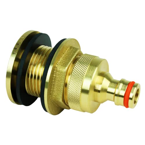 Regentonnendurchführung 1" AG mit Hahnstück, Tankdurchführung 33,2mm Aussengewinde - (3/4 Innengewinde) - Made in Italy - Inkl. 2 Dichtungen, 1 Stück von GASMIS