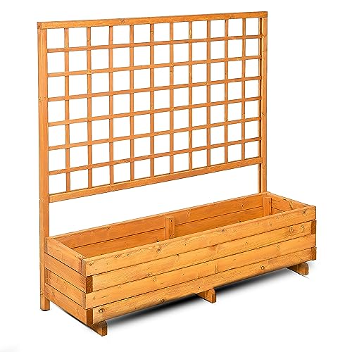 GASPO Blumenkasten mit Rankgitter, Pflanzkübel aus Holz für Balkon und Garten, inklusive Rankhilfen für Kletterpflanzen, Sichtschutz,Farbe Honig, 136 cm x 37 cm x 140 cm, Made in Austria von GASPO