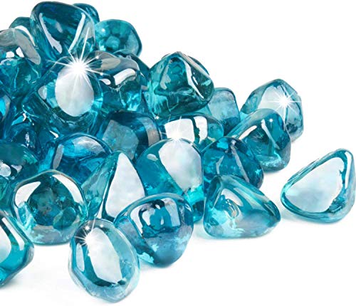 GASPRO 4,5 kg Feuerglas Diamanten 2,5 cm, reflektierendes Karibikblau Feuerstelle Glas für Gas-Feuerstelle und Kamin, hochglänzend von GASPRO
