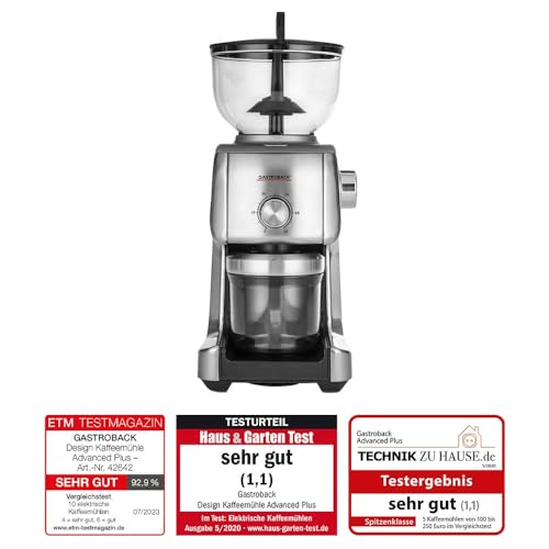 GASTROBACK #42642 Design Kaffeemühle Advanced Plus, hands-free Bedienung, 400 g Bohnenbehälter, 16 Mahlgradeinstellungen - fein bis grob, 130 Watt von GASTROBACK