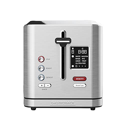 GASTROBACK #42395 Design Toaster Digital 2S, 2-Scheiben, intergrierter Brötchenaufsatz, 7 Toastprogramme, LCD-Countdown-Anzeige, 800 Watt, Edelstahlgehäuse, Silber von GASTROBACK