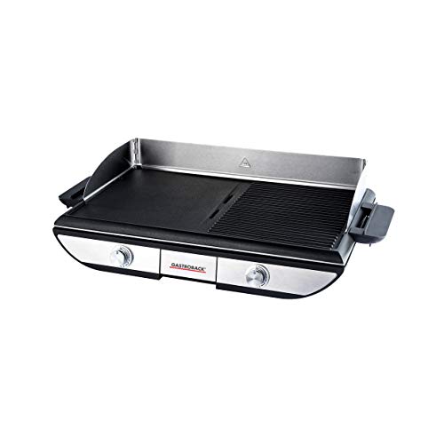 GASTROBACK Design Tischgrill Advanced Pro BBQ - Elektro-Tischgrill 2300 Watt 1500 cm² große Grillfläche - Einfache Reinigung - Grillplatten herausnehmbar - Edelstahl silber von GASTROBACK