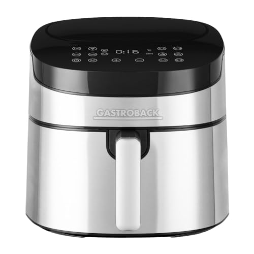 GASTROBACK #42583 Design Heißluftfritteuse Air Pro XXL, Air Fryer mit 6,5 Liter Füllvolumen, 8 voreingestellte Programme, Touch-Bedienfeld, Silber-schwarz von GASTROBACK