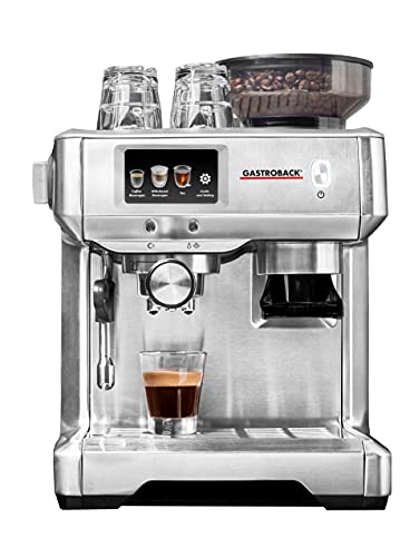 GASTROBACK #42623 Design Espresso Barista Touch, programmierbare Siebträgermaschine mit integriertem Kegelmahlwerk und LCD-Touchscreen, professioneller italenischer ULKA Espressopumpe (15 bar), Silber von GASTROBACK