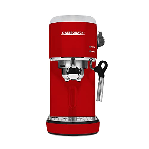 GASTROBACK Design Espresso Piccolo Siebträgermaschine im hochwertigen roten Edelstahl-Design - Schnelles Aufheizen sorgt für perfekte Kaffee- und Milchschaumkreation in Sekunden! von GASTROBACK