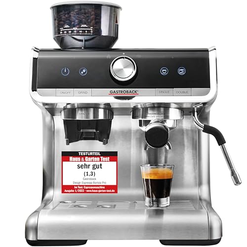 GASTROBACK Espresso Siebträgermaschine mit Mahlwerk inkl. Milchkännchen, Tamper und Edelstahl Siebträger - Barista Kaffeemaschine mit Milchschäumer - Espressomaschine mit 30 Mahlgradeinstellung von GASTROBACK