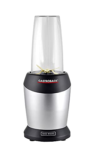 Gastroback 41029 Design Micro Blender, Smoothie-Maker, Standmixer inkl. 2 Mixbecher und to go-Verschluss, Edelstahl, 1 Liter, silber von GASTROBACK