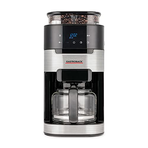 Gastroback 42711 Kaffeemaschine Grind & Brew Pro, Filterkaffeemaschine mit integriertem Mahlwerk, Kegelmahlwerk mit 8 Mahlstufen, Soft-Touch LCD-Display, Glasskanne, 12 Cups, Schwarz/Edelstahl von GASTROBACK