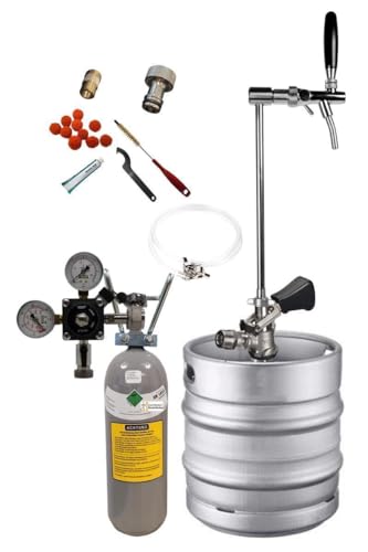 GASTROBEDARF WESTERBARKEY Zapfgarnitur mit Edelstahl Keg-Schanksäule inkl. 500g Co2 Flasche, Schläuche, Druckminderer und Korbkeg/Typ S (23475-002) von GASTROBEDARF WESTERBARKEY