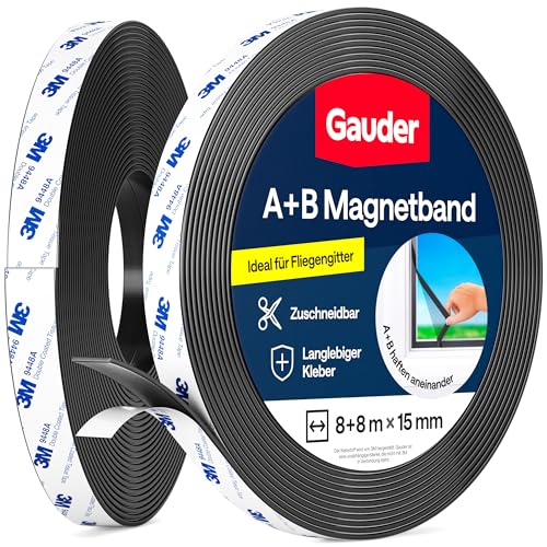 GAUDER A+B Magnetband für Fliegengitter & Moskitonetze - Selbstklebende Magnetstreifen mit starker gegenseitiger Anziehung - Magnetklebeband mit Gegenstück & starkem Kleber (8+8 m) von GAUDER