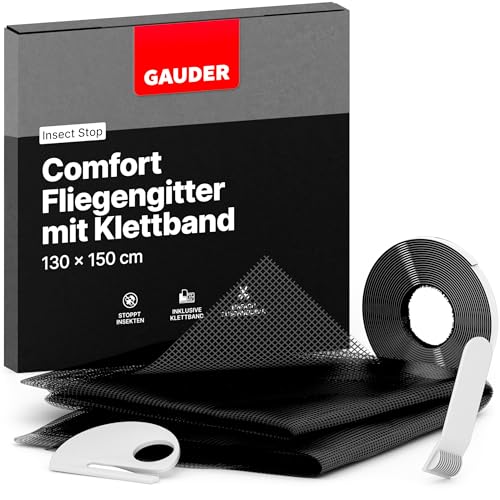 GAUDER Comfort Fliegengitter für Fenster (130 x 150 cm | schwarz) aus Fiberglas | Insektenschutz Fenster | Fliegennetz ohne Bohren | Mückennetz | Fliegengitter Fenster & Tür von GAUDER