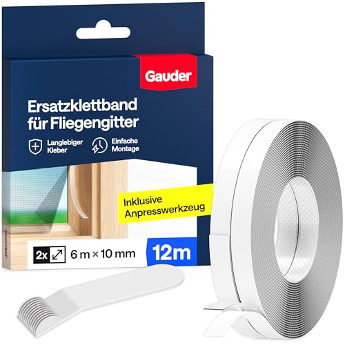 GAUDER Klettband für Fliegengitter aus Polyester - Klettband selbstklebend extra stark für Mückennetz - Transparentes Befestigungsband für Fliegennetz & Insektengitter (12 Meter) von GAUDER
