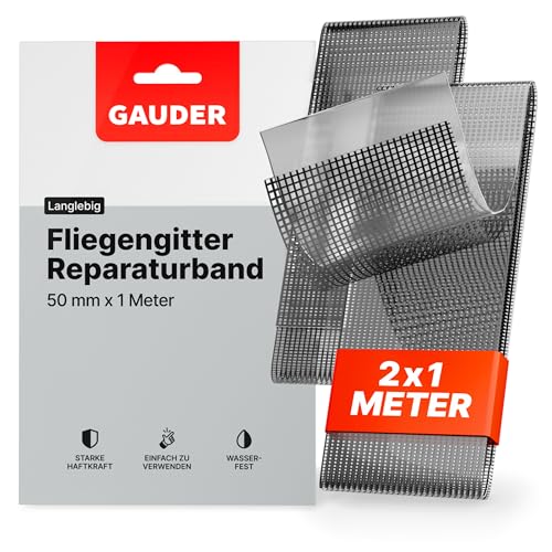GAUDER Fliegengitter Reparatur Klebeband - Insektenschutz Reparatur Set aus Glasfaser selbstklebend - Reparaturpflaster für Fliegengitter Tür und Fenster (2 Stück je 1 m x 50 mm - schwarz) von GAUDER