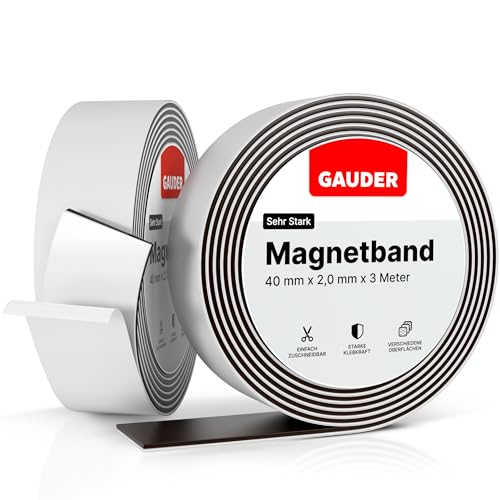 GAUDER Magnetband selbstklebend 3 Meter - 40mm | Magnetstreifen mit extra starkem Kleber | Magnetklebeband (3 m) von GAUDER