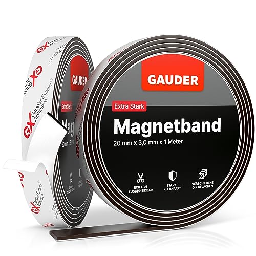 GAUDER Magnetband selbstklebend stark (1m x 20mm) | Magnetstreifen mit extra starkem Kleber | Magnetklebeband von GAUDER