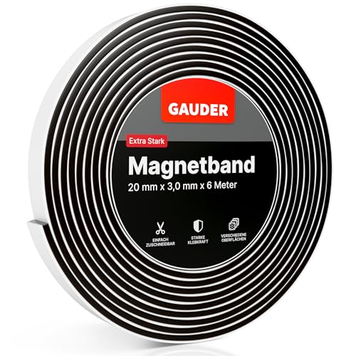 GAUDER Magnetband selbstklebend stark (6m x 20mm) | Magnetstreifen mit extra starkem Kleber | Magnetklebeband von GAUDER