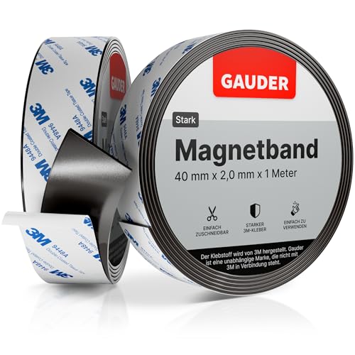 GAUDER Magnetband stark selbstklebend mit 3M Kleber | Magnetstreifen selbstklebend | starkes Magnetklebeband (1 m) von GAUDER