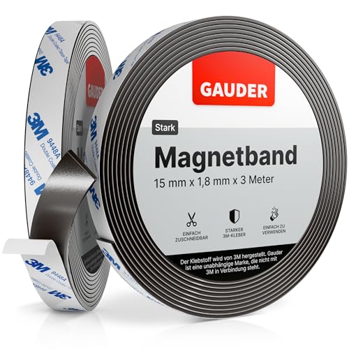 GAUDER Magnetband stark selbstklebend mit 3M Kleber | Magnetstreifen selbstklebend | starkes Magnetklebeband (3 m) von GAUDER