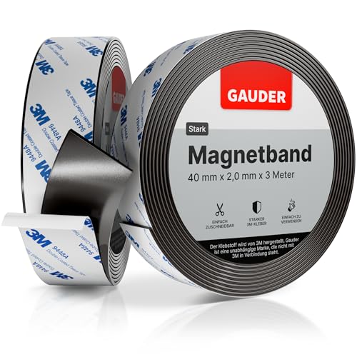 GAUDER Magnetband stark selbstklebend mit 3M Kleber | Magnetstreifen selbstklebend | starkes Magnetklebeband (3 m x 40 mm) von GAUDER