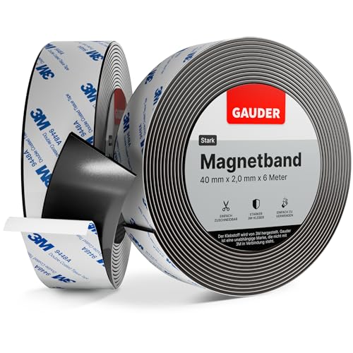 GAUDER Magnetband stark selbstklebend mit 3M Kleber | Magnetstreifen selbstklebend | starkes Magnetklebeband (6 m x 40 mm) von GAUDER