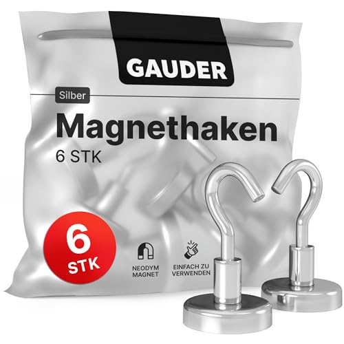 GAUDER Magnethaken | Starke Magnete mit Haken | Magnetische Haken aus Neodym (6 Stück) von GAUDER