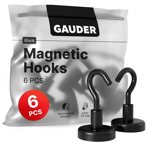 GAUDER Magnethaken schwarz | Magnete mit Haken | Magnetische Haken aus Neodym (6 Stück) von GAUDER