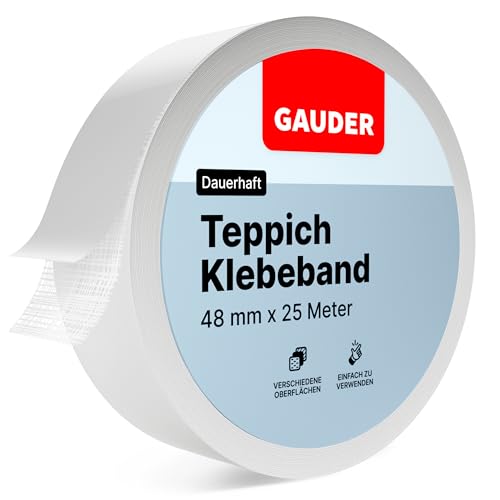 GAUDER Teppichklebeband (25 m) | Klebeband für Bodenbeläge, Treppenstufen und mehr | Teppichband doppelseitig für Renovierungsarbeiten von GAUDER