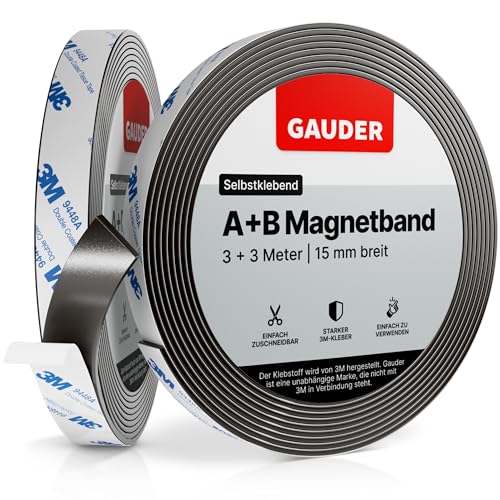 GAUDER A+B Magnetband für Fliegengitter & Moskitonetze - Selbstklebende Magnetstreifen mit starker gegenseitiger Anziehung - Magnetklebeband mit Gegenstück & starkem Kleber (3+3 m) von GAUDER