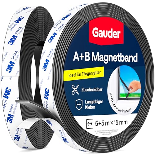 GAUDER Typ A + B Magnetband stark selbstklebend I Magnetstreifen | Magnetband für Fliegengitter & Vorhänge (5 m + 5 m) von GAUDER