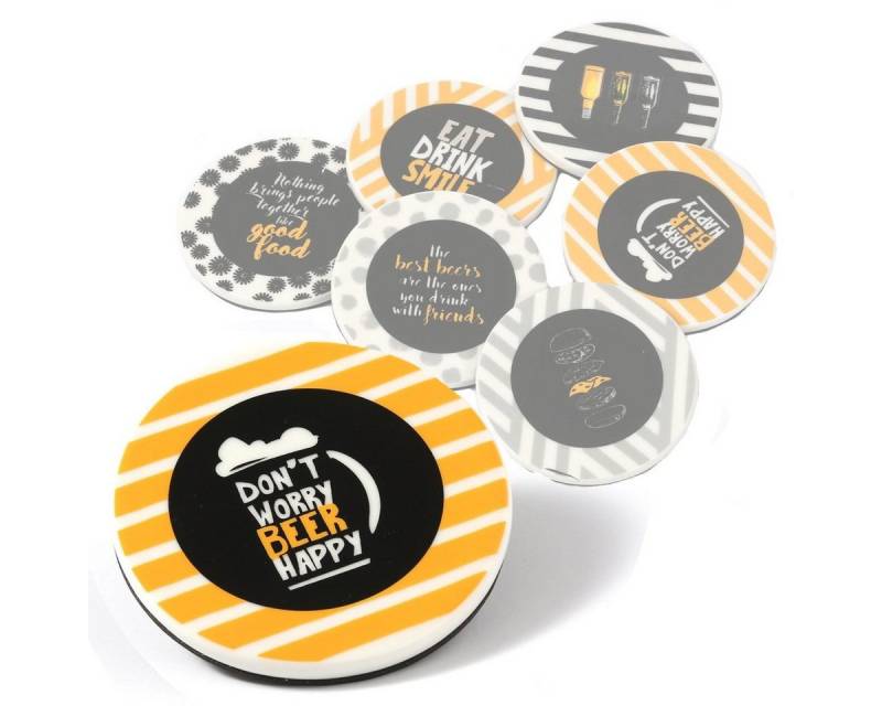 GAUMENKICK Getränkeuntersetzer Keramikuntersetzer BEER Aufschrift D: 9cm rund Bierdeckel, 1-tlg. von GAUMENKICK