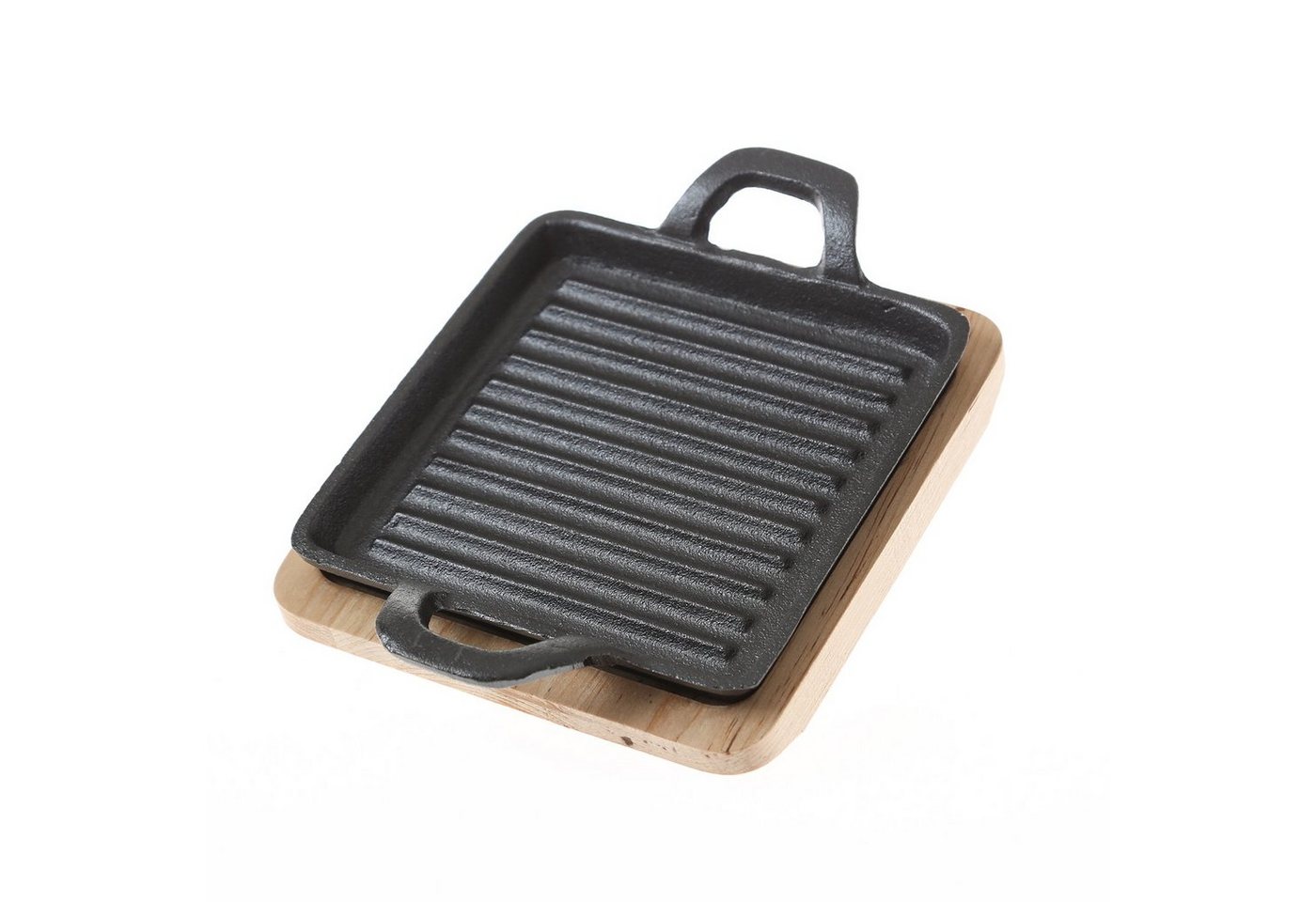 GAUMENKICK Grillpfanne Gusspfanne mit 2 Griffen u. Holzuntersetzer Servierpfanne 14x14cm, Gusseisen (1-tlg) von GAUMENKICK