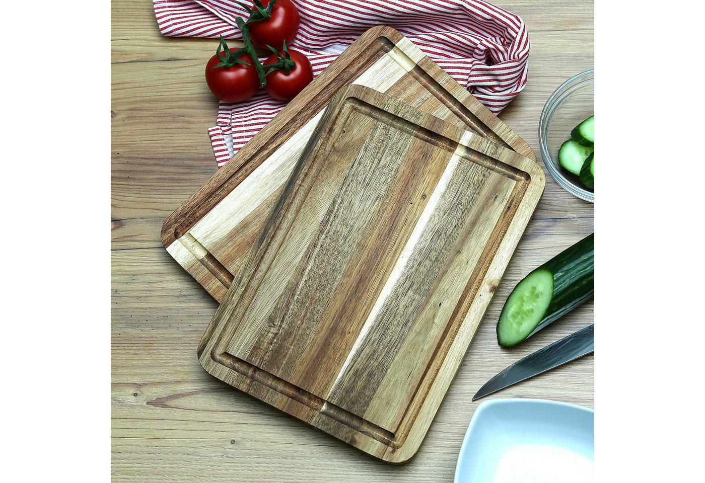 GAUMENKICK Schneidebrett Steakbretter mit Saftrille Schneidebrett Servierbrett 28x20cm 2St., Holz, (2-St) von GAUMENKICK