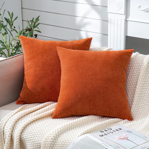 Dekorative quadratische Kissenbezüge, 55x55 cm, superweiches Chenille-Bauernhaus-Kissenbezug für Wohnzimmer, Schlafzimmer, Sofa, Couch, Kissenbezug, Fundas Para Cojines Decorativos, gebranntes Orange von GAWAMAY