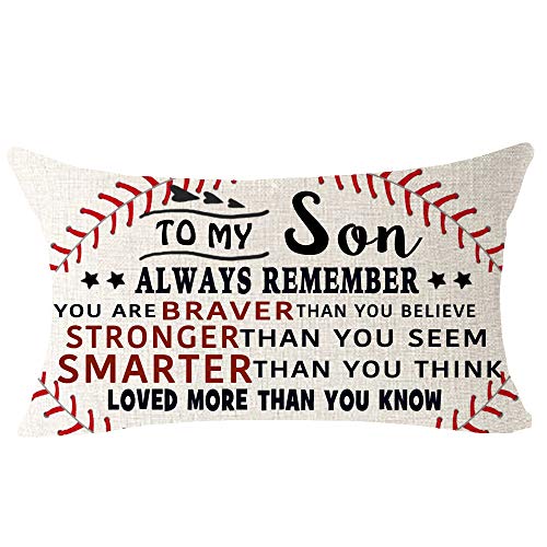 GAWEKIQE Baseball-Zitat bestes Geschenk an My Son I Love You Lendenwirbelsäule, Baumwollleinen, dekorativer Überwurf, Kissenbezug für Familie, Bett, Sofa, Outdoor, 30,5 x 50,8 cm (beige1) von GAWEKIQE