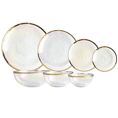 GAXQFEI Glas Geschirr Set, 22 Stück Bunte Phnom Penh Transparent Hammer Mesh-Texture Dinner Set/Platten Und Schüsseln Sets Für Familientreffen Und Spezial Restaurant von GAXQFEI