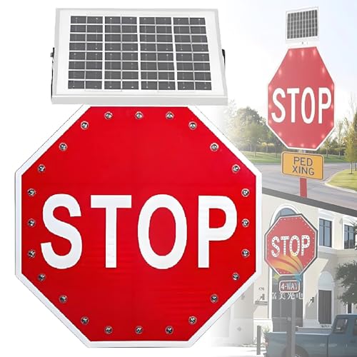 Solarbetriebenes, blinkendes, reflektierendes LED-Warnschild für den Straßenverkehr, IP65 wasserdicht, 24 x 24 Zoll großes reflektierendes Straßenschild, reflektierende Folie in Ingenieurqualität von GAYAYAS