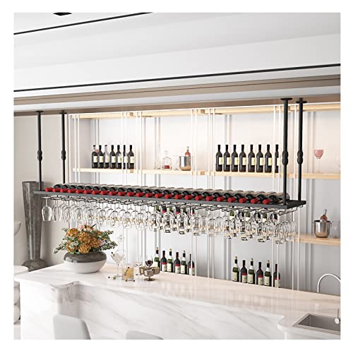 GAZOGJ Weinregal zum Aufhängen, einlagig, mit Stielglashalter, verstellbare Höhe, Metall-Decken-Flaschenregal, schwarzes Display, Weinaufbewahrungshalter für Küche, Bar, Schwarz, 120 x 30 cm GAZOGJ Weinregal zum Aufhängen, einlagig, mit Stielglashalter, verstellbare Höhe, Metall-Decken-Flaschenregal, schwarzes Display, Weinaufbewahrungshalter für Küche, Bar, Schwarz, 120 x 30 cm von GAZOGJ