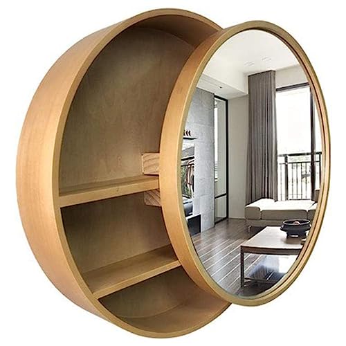 GArcan Runder Spiegelschrank aus Holz mit Stauraum – wandmontierte Badezimmerschränke, Kosmetikspiegelschrank 2 in 1, Massivholz-Schiebeschlafzimmer, runde Wandregale/Badezimmermöbel GArcan Runder Spiegelschrank aus Holz mit Stauraum – wandmontierte Badezimmerschränke, Kosmetikspiegelschrank 2 in 1, Massivholz-Schiebeschlafzimmer, runde Wandregale/Badezimmermöbel von GArcan
