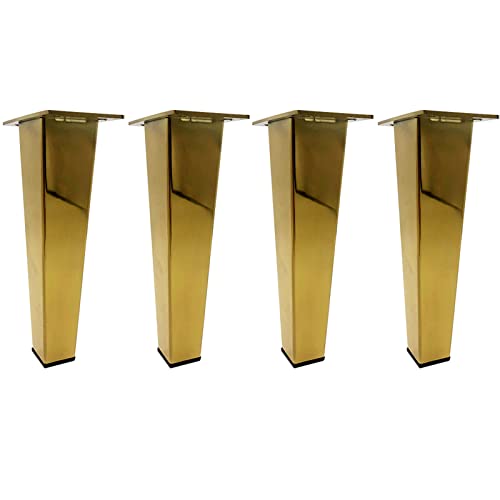 Packung mit 4 Möbelbeinen aus Metall, Edelstahl, Sofa-Tischfüße, quadratische Kegel-Möbelbeine für Schrank, Couch, Stuhl, Badezimmer, Schrank, Couchtisch, Bett, mit Schrauben, Gold (17 cm) von GArcan