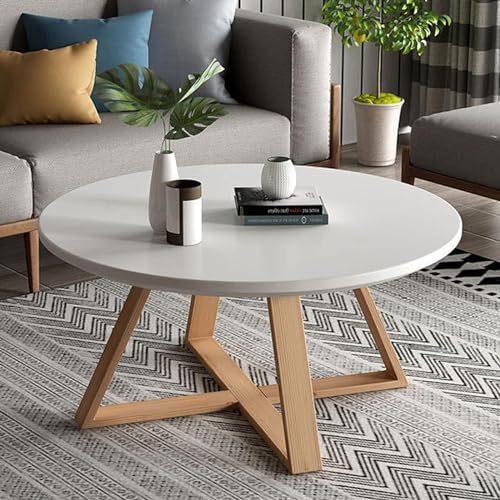 Runde Couchtische für das Wohnzimmer, 2er-Set. Kleiner Beistelltisch in Weiß und Grau, modern und minimalistisch mit verdickten Holzbeinen, robust und einfach zu montieren (Farbe: Weiß, Größ von GArcan